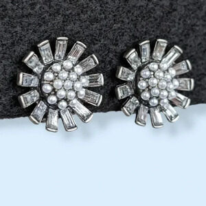 Vintage Pearl & Cut Glass Floral Earrings